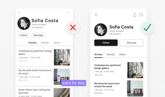 UI design tips before and after example
